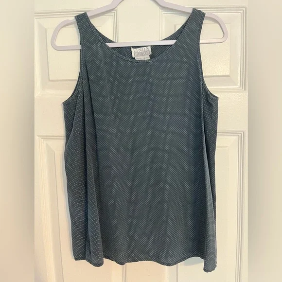 Vintage 100% Silk Linda Hutton Blue Sleeveless Relaxed Tank Top - Picture 1 of 4